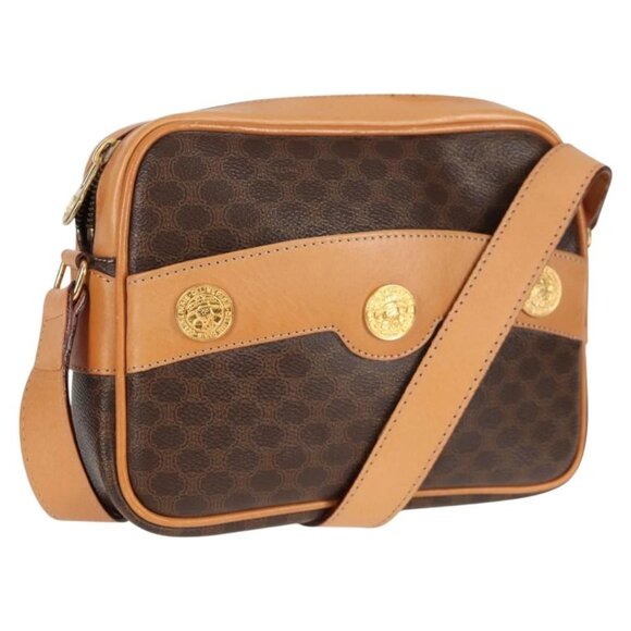 CELINE Macadam Canvas Shoulder Bag PVC Leather Brown Gold Auth BD2080M - Picture 1 of 16